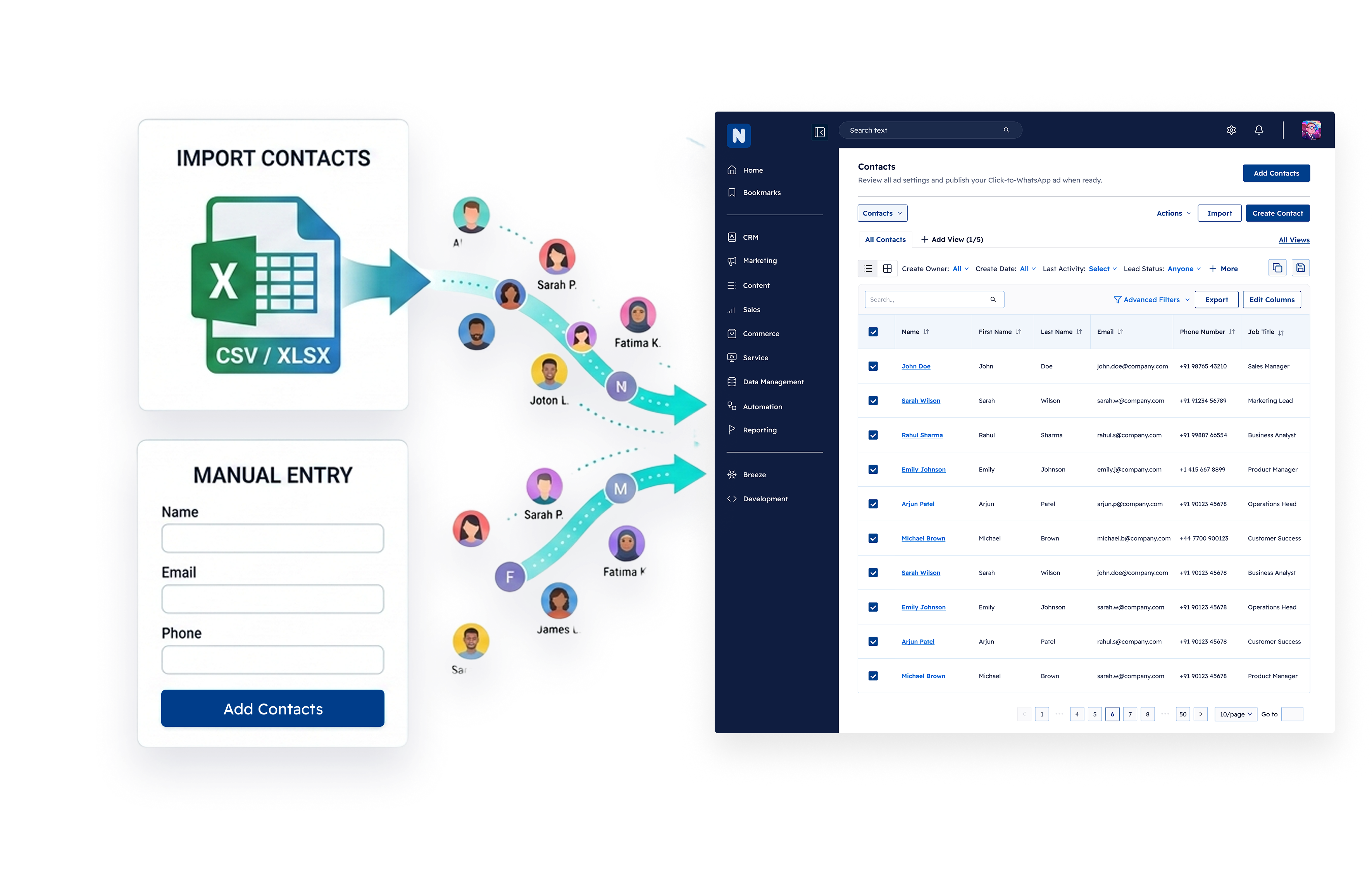Import contacts from CSV or Excel with smart field mapping